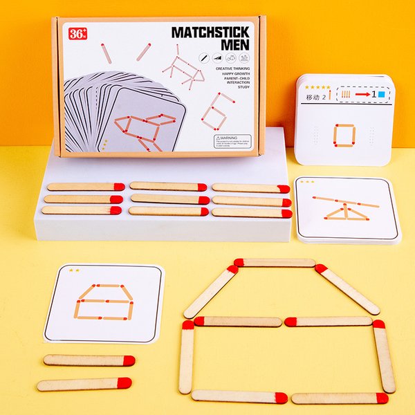 Jeu de Puzzle Matchstick, jouet en bois, jeu de société de géométrie mathématique, bricolage, réflexion créative, formation logique, jouets éducatifs pour enfants