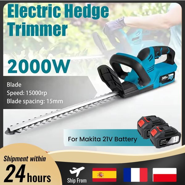15000 U/min Bürstenloser Elektrischer Heckenschneider, Effizient, 520 mm, 2000 W, Kabelloses Garten-Strauchschneidegerät für Makita 21V Akku, EU-Stecker