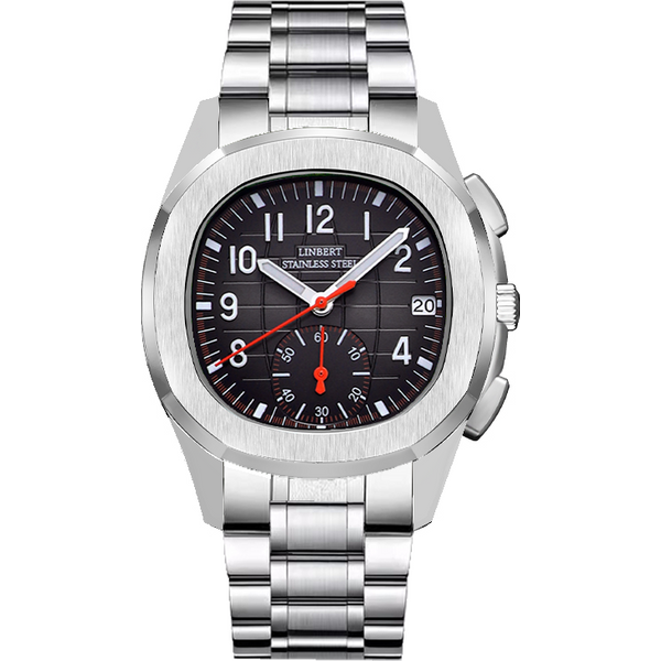 LINBERT-Montre de sport à quartz étanche pour homme, chronographe tout acier, caoutchouc Patek, marque supérieure, luxe