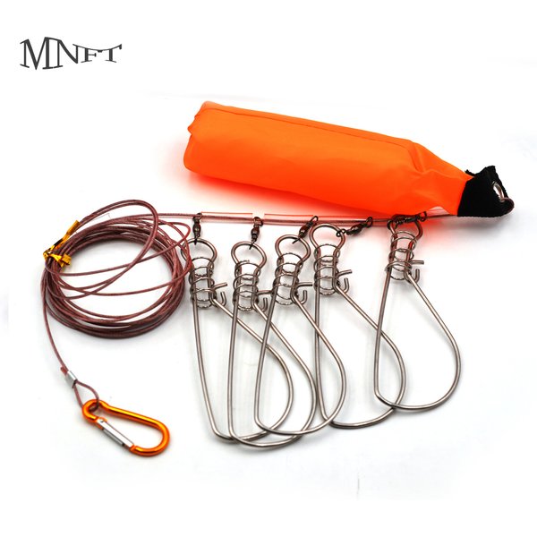 MNFT 1Set 5 Snaps Fishing Lock Buckle Tackle Fishing Accessories Stainless Steel Chain Stringer With Float Live Fish Lure Lock