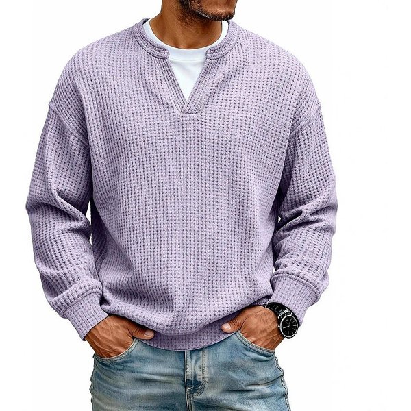 T-shirt à manches longues pour homme, décontracté, en maille gaufrée, idéal pour un look superposé printemps-été