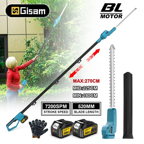 Taille-haie électrique sans fil Gisam, cisaille télescopique pour haies hautes, outils de jardinage électriques compatibles avec la batterie Makita 18V.