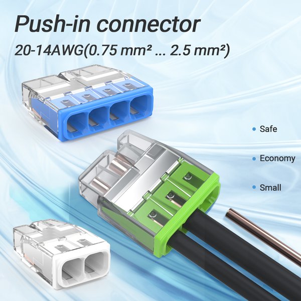Connecteur rapide de fil électrique, Type prise directe, Terminal de câblage adapté pour 20-14awg, 20/50 pièces