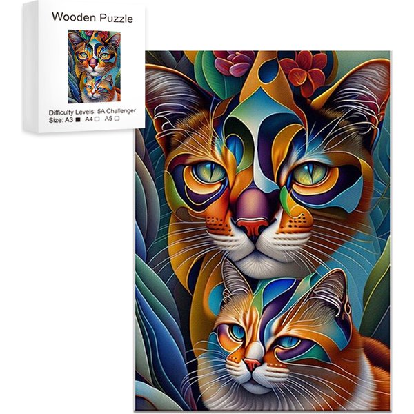Jeux de puzzle en bois pour deux chats, pièces uniques et irrégulières en forme d'animal, jouet, cadeau créatif pour adolescents