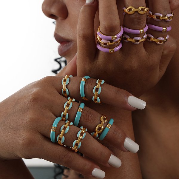 Bagues en émail coloré uniques pour femmes en acier inoxydable avec bague ouverte plaquée or 18 carats bijoux esthétiques pour femmes