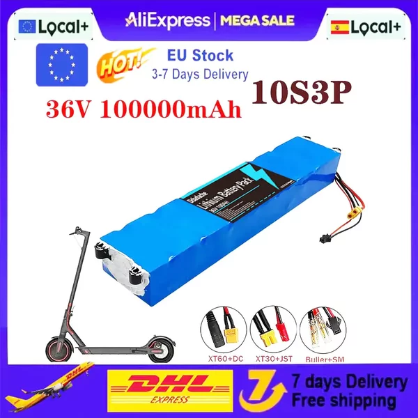 36V 20Ah 10S3P 18650 Wiederaufladbarer Akku mit BMS, kompatibel mit M365, 42V Ladevorgang, Ersatzakku