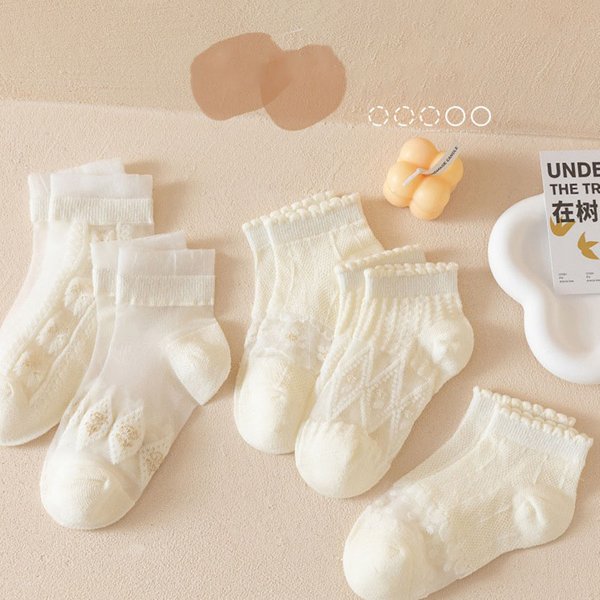 5 Pairs Sommer Weiche Baumwolle Mädchen Socken Atmungsaktive Kinder Kurze Knöchel Socken Kinder Spitze Prinzessin Mesh Rüschen Lolita Socken