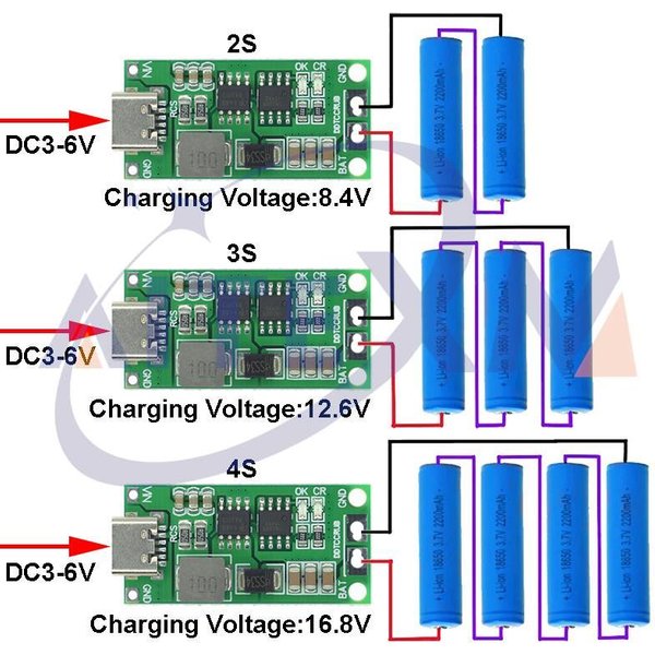 Multi-Cell 2S 3S 4S Type-C To 8.4V 12.6V 16.8V Step-Up Boost LiPo Polymer Li-Ion Charger 7.4V 11.1V 14.8V 18650 Lithium Battery