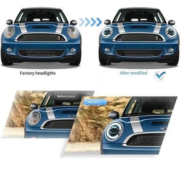 Ersatz-Projektor-LED-Scheinwerfer 2 Stück für MINI Cooper R56-59 2007-2013, DRL-Tagfahrlicht mit dynamischem sequenziellem gelbem Blinker, Plug-and-Play IP67 wasserdichte