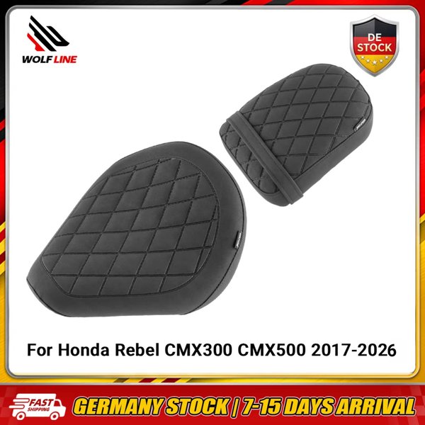 WOLFLINE Vorder- und Rücksitz-Doppelsitzkissen für Honda Rebel CMX300 CMX500 2017-2026 Fahrer- & Beifahrersitz-Set für Komfort beim Fahren