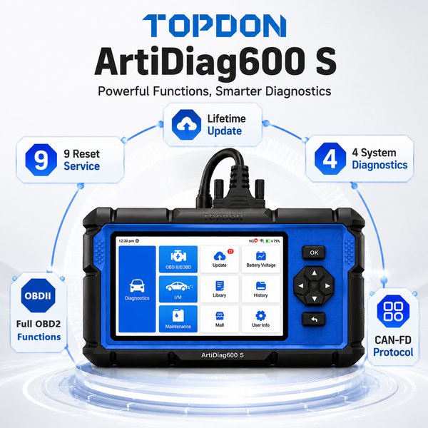 TOPDON Kostenlose Upgrades OBD2-Scanner 4-Systeme Auto-Diagnosegerät OBD-Scanner DIY Auto-Diagnosewerkzeug Codeleser 4-IN-1 Live-Daten Artidiag600S