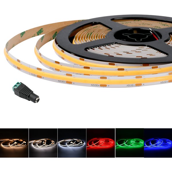 Bande lumineuse LED COB flexible, 320, 5mm, 8mm, RA90, chaud, naturel, blanc froid, rouge, vert, bleu, DC12V, 24V, dimmable, FOB, bande lumineuse, 480