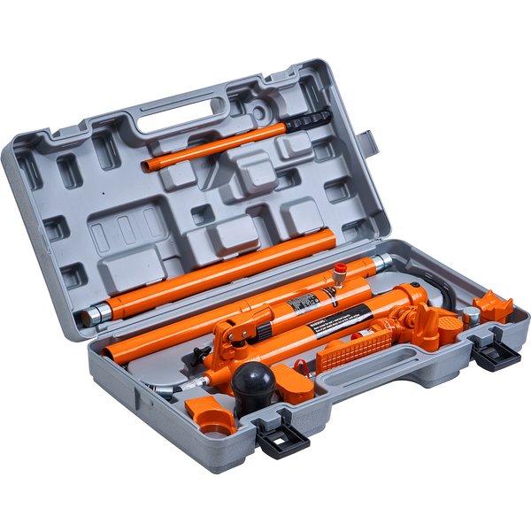 SucceBuy 10/12T Porta Power Kit Hydraulikheber mit 4,6 Fuß Ölschlauch Auto Body Frame Reparatursatz mit Aufbewahrungskoffer für Autoreparatur