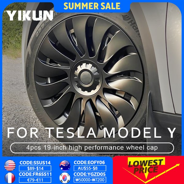 4PCS Radkappe für Tesla Modell Y 19 Zoll Leistung Automobil Ersatz Radkappe Vollrandabdeckung Autozubehör Radkappen 2023