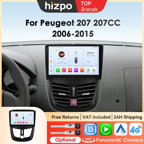 Hizpo 8G+128G Auto-Multimedia-Videoplayer für Peugeot 207 207CC 2006 - 2015 Radio CarPlay Android Auto GPS 4G Kein 2-DIN 2din DVD
