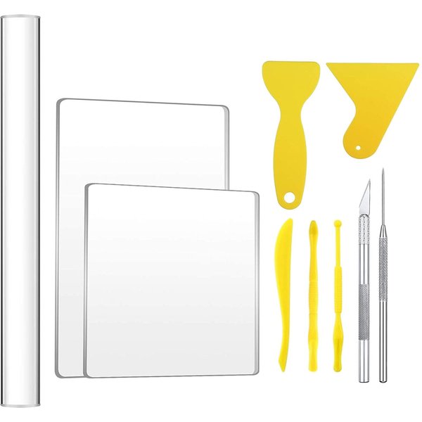 10x Acryl-Tonwalze mit Acrylplatte, Trägerbrett, unterstützte Schaufel, Gummi-Ton-Werkzeuge, handgefertigte DIY-Ton-Werkzeugmaterialien