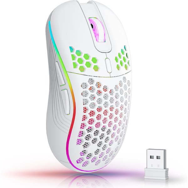 Souris sans fil 2.4G avec rétroéclairage rvb, 6 boutons, 3 vitesses, DPI, Type C, Rechargeable, ergonomique, conception en nid d'abeille, pour jeu