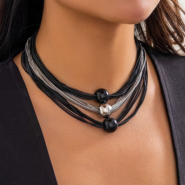 IngeSight.Z gothique multicouche couleur mixte CCB grande boule collier ras du cou femmes Punk boîte noire chaîne collier Halloween bijoux