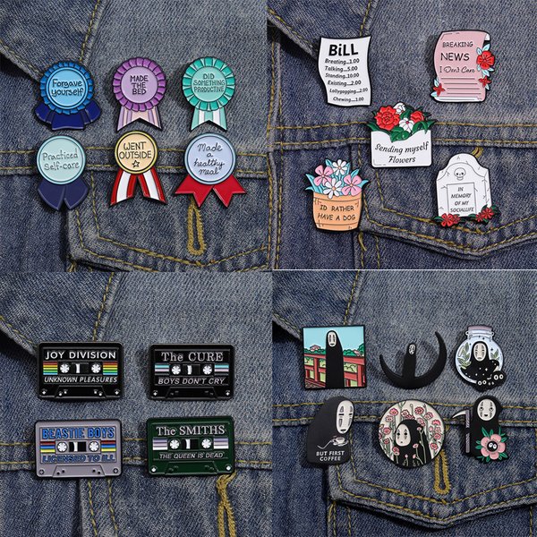 Ensemble de broches en émail pour hommes, Badges personnalisés, médailles, tasses à café, personnages de dessins animés, sans visage, broche en métal exquise, bijoux pour enfants, nouvelle collection