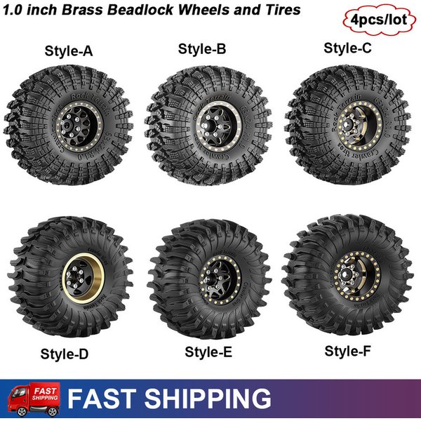4pcs 1.0 inch Brass RC Crawler Wheels and Tires Set for 1/18 TRX4M SCX24 FMS Ascent-18 Axial SCX24 AX24 FCX24 Upgrade Parts