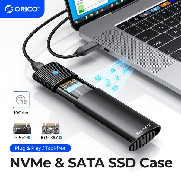 ORICO M2 boîtier SSD NVMe 10Gbps PCIe SSD boîte pour M.2 NVMe NGFF SATA SSD disque outil gratuit M.2 SSD boîtier intégré dissipateur de chaleur en métal