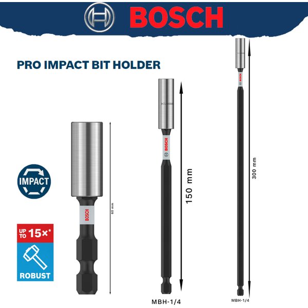 Ensemble de porte-embouts standard BOSCH PRO 60150300MM 1/4" hexagonal, accessoires d'outillage robustes et durables 2608522321 2608522561 2608522560
