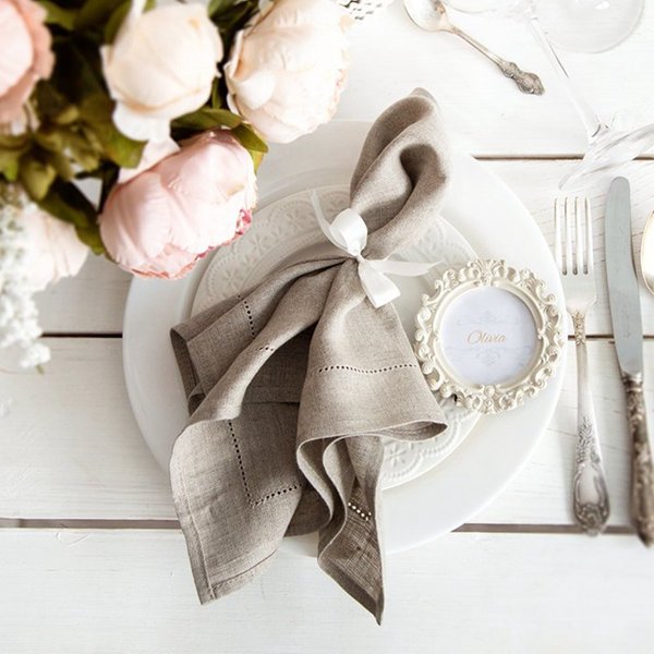 4 Pieces Linen Napkins Hemstitch Napkin Natural Linen Dinner Napkins Custom Table Napkins For Party Wedding