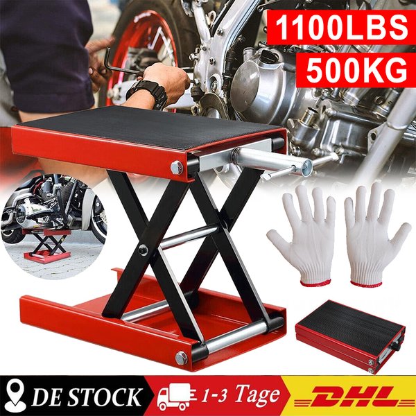 Plateforme élévatrice pour moto 500 kg – Élévateur à ciseaux hydraulique avec plateforme large (37x23cm), Max. Hauteur du moyeu 34 cm, capacité de charge 1100 lbs, structure en acier robuste,