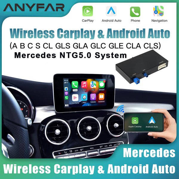 ANYFAR Drahtloses Carplay Android Auto Modul für Mercedes Benz NTG5.0 System Kompatibel mit C-Klasse GLC A B GLE GLK S Modellen