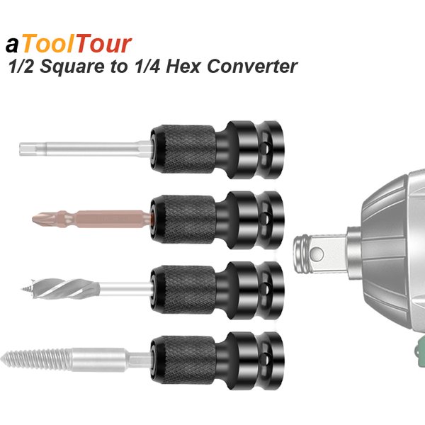Electric Wrench 1/2 Square Drive To 1/4 Hex Socket Female Adapter Spanner Chuck Converter Impact Air Extension Pneumatic Tool