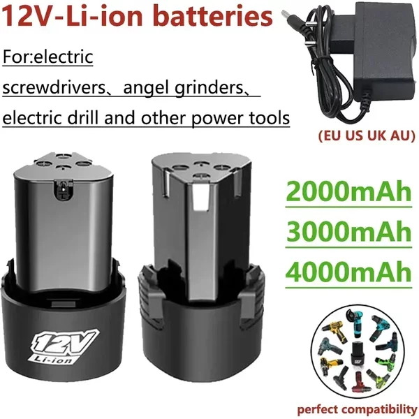 Uniwersalny akumulator litowy 12V 2.0Ah/3.0Ah/4.0Ah Odpowiedni do wiertarek elektrycznych Wkrętarki Szlifierki kątowe Narzędzia
