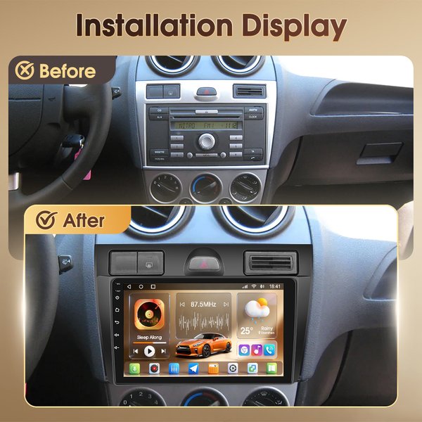 Podofo Android Universal 4G Autoradio für Ford Fiesta 2002-2008 Autoradio Auto-Multimedia-Videoplayer 8-Kern 8+128G FM RDS Auto-Audio