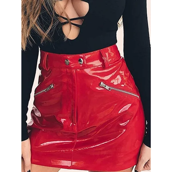 Mini jupe courte en cuir taille haute sexy, fermeture à glissière boutonnée, moulante mince, jupes trapèze, crayon extensible en PU de base, jupe de boîte de nuit