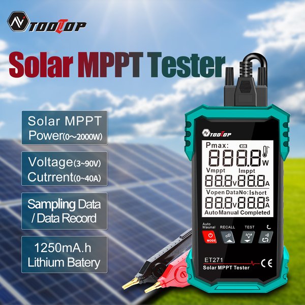 TOOLTOP ET271 2000W Solar-MPPT-Leistungsmesser, 3,2-Zoll-Solarpanel-Tester, Überspannungsschutz, Photovoltaik-Wartungs- und Prüfgerät