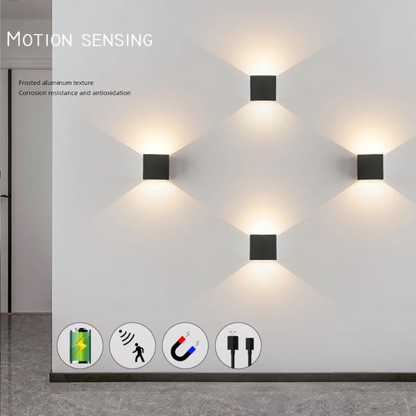 Litu LED Intelligente Bewegungssensor-Wandleuchte 6W mit Akku und USB-Ladefunktion für Schlafzimmer, Nachtbeleuchtung, Flur