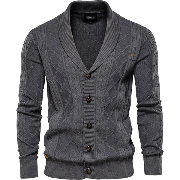 AIOPESON coton Argyle Cardigan hommes décontracté simple boutonnage couleur unie affaires hommes Cardigans nouveau hiver mode pull homme