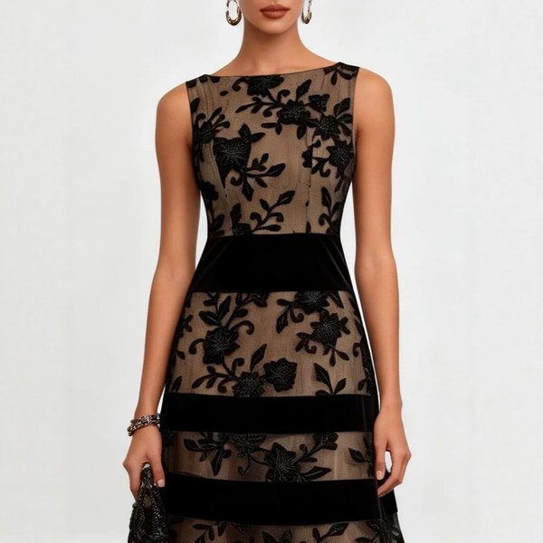 2026 Schwarzes Mesh-Maxikleid für Damen Ärmelloses Flock-Jacquard-Splicing Slim-Fit-Kleid Y2K Hochgeschnittenes Kleid Vestidos