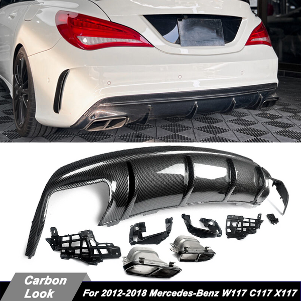 Heckstoßstangen-Diffusor-Auspuff-Endrohre für Mercedes-Benz W117 C117 X117 Coupe AMG-Line CLA200 CLA250 Hecklippe Bodykits 2012–2018