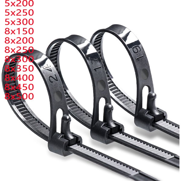 30PCS herausnehmbares Nylonbindungsband weiß 5mm 8mm wiederverwendbarer Kunststoff selbsthemmender Bindungsband einziehbares Reißverschluss Bindungsband festes Bindungsband schwarz 5,200 8,300 8,400