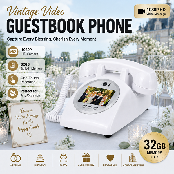 Video-Gästebuchtelefon 1080P Retro mit 32GB – Alternative zum Gastbuch für Hochzeit, Brautparty, Junggesellinnenfeier, Geburtstag, Abschlussball. Deko für Fotobox & modernes Erinnerungsstück für
