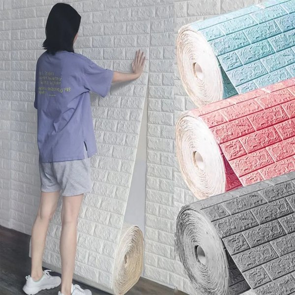 Autocollant mural motif brique 3D 70cm x 1m, panneau auto-adhésif imperméable, papier peint de salon, décoration de la maison