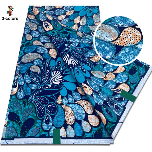 6 Yards, Nouveau Tissu Wax Africain Super Pailleté Glamour, Tissu Wax Ankara de Qualité, Tissu Africain Doux en Coton Pailleté Doré
