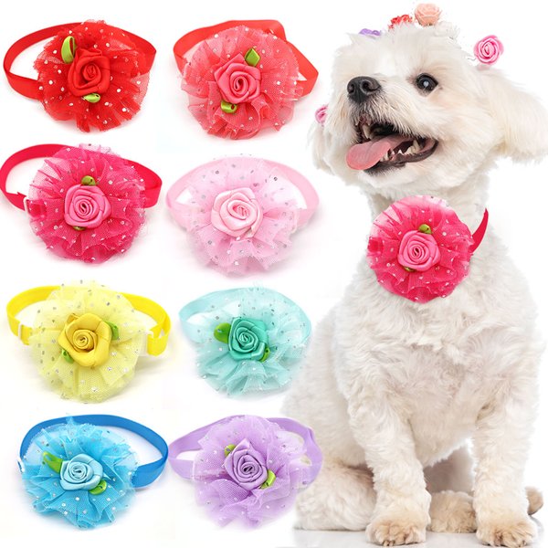 20 stücke Valentinstag Haustier Liefert Spitze Rose Liebe Stil Haustier Katze Hund Kragen Bowties Krawatten Haustier Katze Urlaub Pflege produkte