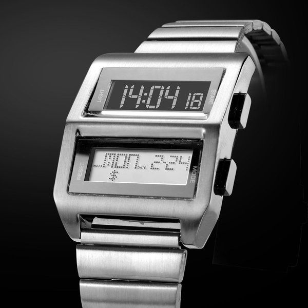 MEGIR Retro Cyberpunk Driver elektronische Uhr für Herren, Sport-Armbanduhr mit elektronischem Uhrwerk, Edelstahlarmband 0324