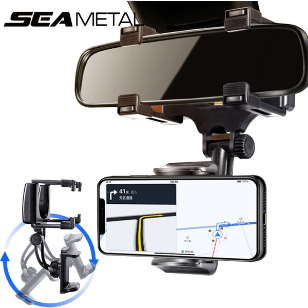 SEAMETAL Rückspiegel-Telefonhalter für das Auto, freie Rotationseinstellung, Telefonhalterung, stabiler Greifer, Smartphone-Navigationshalterung