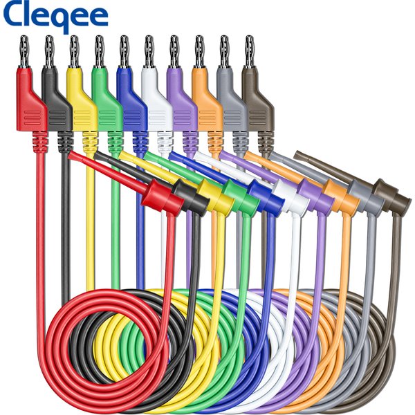 Cleqee P1045 10 Stück Bananen-Testhaken-Messleitung, 4 mm, stapelbarer Bananenstecker, Testhakenklemme, flexibles Testkabel, 500 V, 5 A