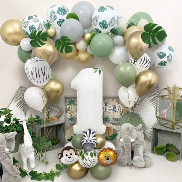 Geburtstagsparty-Dekorationen für Jungen, Dschungel-Ballonbogen-Set, Kinder-Erster Geburtstag, Junge, Party, Wild One, Safari, Safari, Tier-Themen