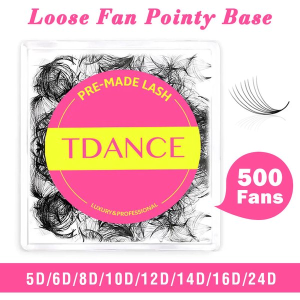 TDANCE 500 Fächer Lose Fächerwimpern Wimpernverlängerung 5D 6D 8D 10D Spitze Basis Vorgefertigter mittlerer Stiel Scharfe dünne russische Volumenwimpern