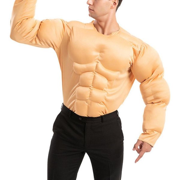 Fake Muscle Suit Shirt Men Clothes Comfortable Costume Adults Shirt Fake Shoulders for New Year Dress up Wedding Party Halloween