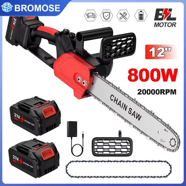 Bromose 3500W Bürstenlose Kettensäge, 20000 U/min Handgeführte Lithium-Akku-Elektrokettensäge, Wiederaufladbare Lithium-Ionen-Holzfällersäge